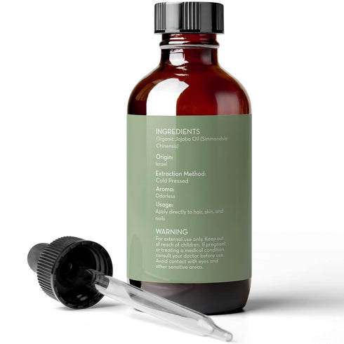 Pure Body Naturals Organic Jojoba Oil, 4 Fl Oz - 100% Pure, Cold Pressed for Skin, Face, Nails, and Hair