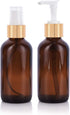 JUVITUS 4 oz Amber Glass Boston Round Bottle Set with Gold Metal Lotion Pump and Fine Mist Sprayer