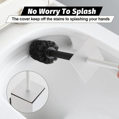 Set BGL Toilet Brush and Holder White Wall Mounted for Bathroom Square Design