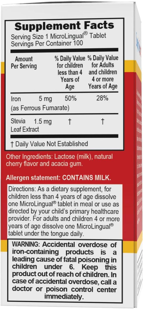 Superior Source Children’s Iron 5 mg, Quick Dissolve MicroLingual Tablets, 100 Count, Non-GMO