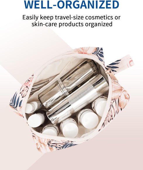 Narwey Small Makeup Bag for Women, Mini Zipper Pouch Travel Cosmetic Bag (Beige Flamingo, Small)