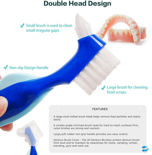 Waterproof Denture Bath with Portable Brush Holder, Denture Case with Brush, Partial Denture Case with Basket for
