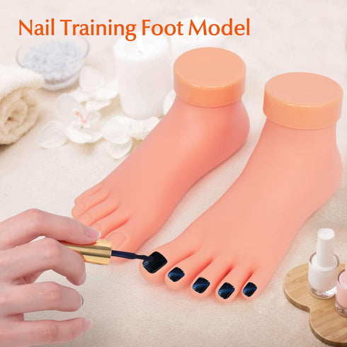 krofaue Practice Fake Foot Model, 1 Pair Flexible Soft Silicone Prosthetic Tool for Nail Tips Art Training