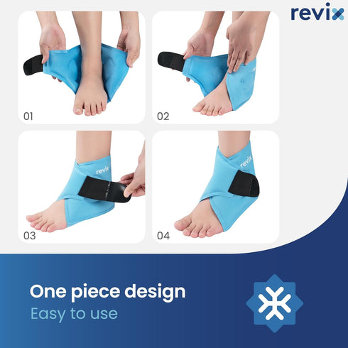 Pack REVIX Ankle Ice Wrap for Plantar Fasciitis & Foot Pain Relief, Reusable Gel Cold Compress Wrap for Feet Swelling