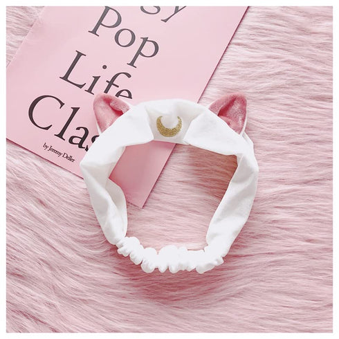 Ziper Usagi Moon Cute Cat Hairband Cosmetic Shower Headband (White)