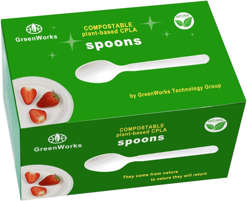 BPI Certified Compostable Spoons, 100 Count, 7" Heavy-Duty Disposable Cutlery