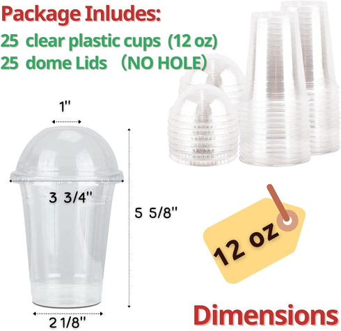 Aatriet 12 oz Clear Plastic Cups with Lids, 25 Sets Dessert Parfait Cups with Dome Lids, Disposable