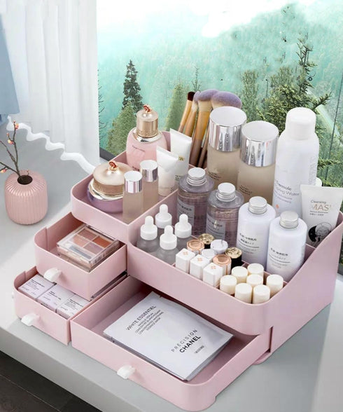 MIUOPUR Makeup Organizer for Vanity - Large Capacity Desk Organizer with Drawers for Cosmetics, Pink