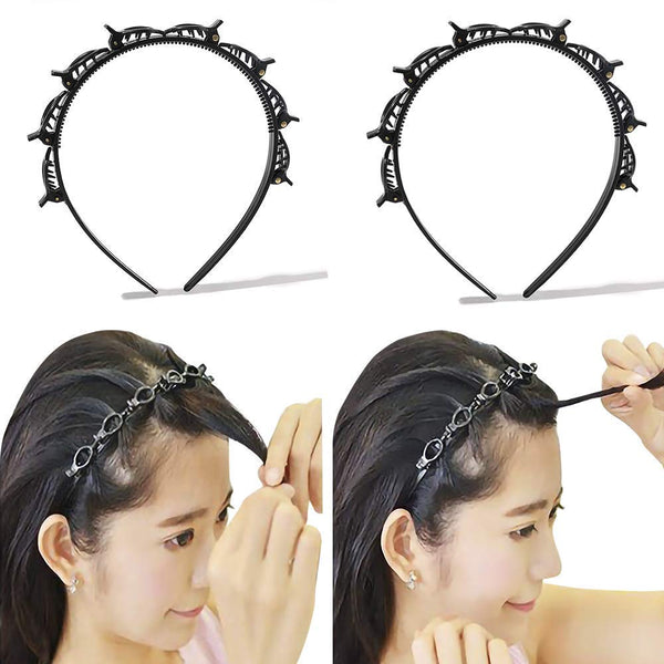 Women's Fashion Headbands with Clips - Thin Plastic Braided Twist Plait Hairpin for Workout, Double Layer Hair Tools