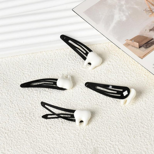Tooth Shaped Hair Clips, Goth Gothic Halloween Hair Accessories for Women Girls, Y2K Snap Clips Barrettes