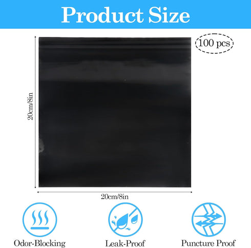 Klmnop 100 Count 8"x8" Ostomy Pouch Disposal Bags, Black Zip Seal Closure Odors Lock Mess Free Disposable Bags