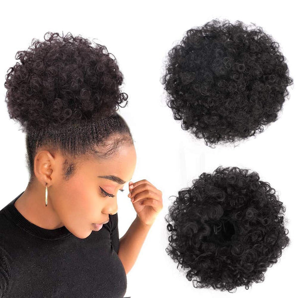Yinmei Baibian Afro Puff Drawstring Ponytail, Kinky Curly Bun Hair Extensions for Black Women Girls (1B)