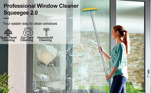51" Squeegee for Window Cleaning - 2 in 1 Window Cleaning Squeegee Kit with Dual Side Rubber & Sponge