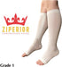 Ziperior 15-20 mmHg Open Toe Compression White Navy Gray Inside Leg Zipper Socks