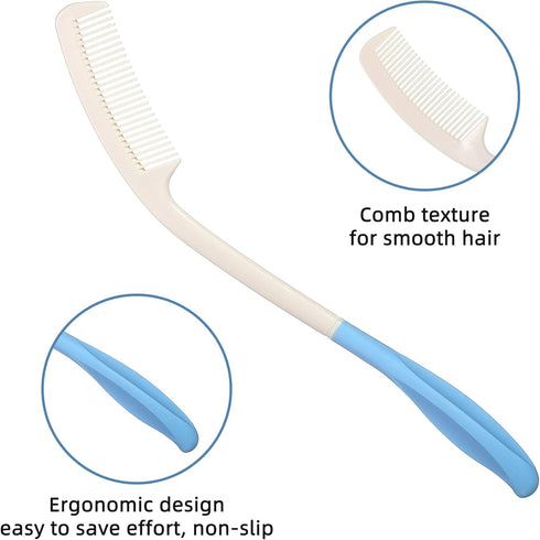 Fanwer Long Reach Handled Comb and Hair Brush Set for Elderly and Hand-Disabled People, 2 pcs