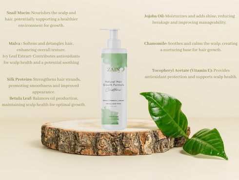 ZAIN1 Natural Hair Growth Conditioner 8.45 oz with Snail Mucin and Jojoba Oil, pH Level 4.2 (Mimosa)