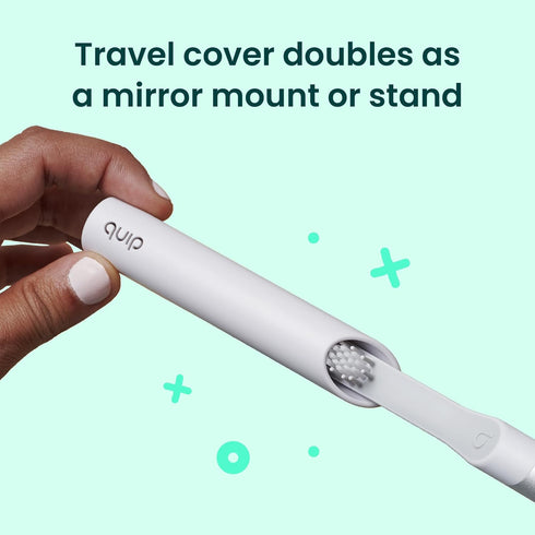 Quip Sonic Toothbrush for Adults - Includes Extra Brush Head, Travel Cover Mount, Soft Bristle, Metal Handle, Slate