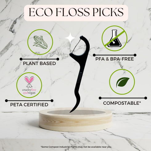 Floss Picks 6 Pack, 300 Pieces, Reusable Plant-Based Bamboo Tooth Picks for Adults and Kids, Dental Hygiene