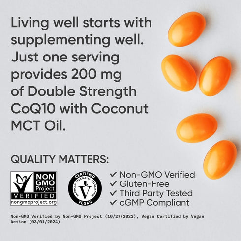 Sports Research Vegan CoQ10 200mg - 90 Count Softgels, Vegan Certified, Non-GMO Verified, Gluten-Free