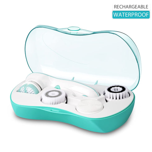 Rechargeable Facial Cleansing Spin Brush Set with 4 Exfoliation Brush Heads, Waterproof Face Spa System