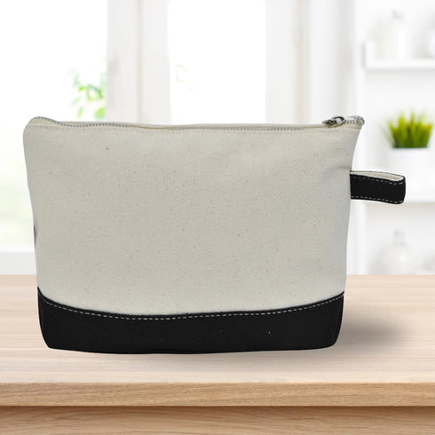 NGIL Jute/Canvas Large Travel Cosmetic Bag Pouch for Women, Multipurpose Toiletry Pouch, Personalized Makeup Bag