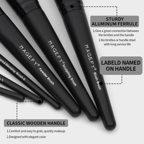 MAGEFY Makeup Brush Set, 22 Pcs Premium Synthetic Brushes with Case, Travel Makeup Brushes (Black)