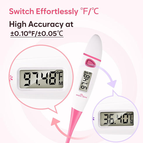 Easy@Home Basal Body Thermometer - BBT for Fertility Prediction with Memory Recall, Accurate Digital Thermometer (Pink)