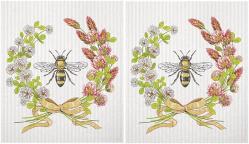 2 Mary Lake Thompson SC783 Reusable Kitchen Sponge Cloths, Bee Clover Wreath