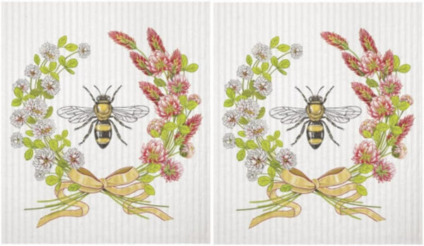 2 Mary Lake Thompson SC783 Reusable Kitchen Sponge Cloths, Bee Clover Wreath