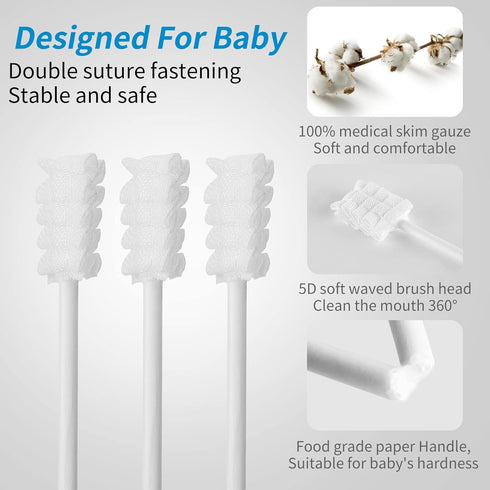60Pcs Baby Tongue Cleaner, Disposable Baby Toothbrush, Soft Gauze Oral Cleaning Stick for 0-36 Month Baby