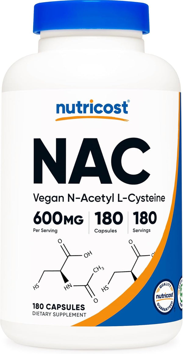 Nutricost N-Acetyl L-Cysteine (NAC) 600mg, 180 Capsules - Gluten Free, Non-GMO