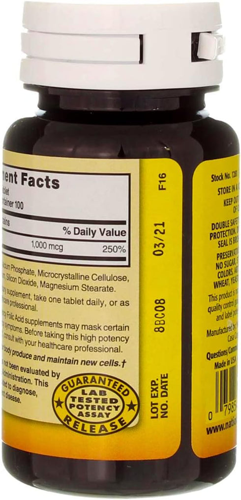 Nature’s Blend Folic Acid 1000mcg Tablets, 100 Count, 2 Pack
