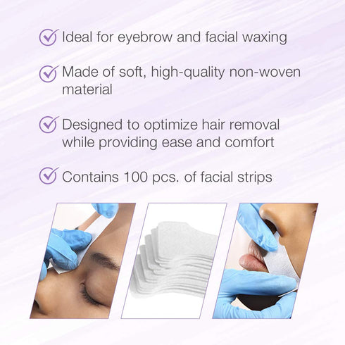 Satin Smooth EZ Grip Eyebrow Wax Strips, Non-Woven Facial Hair Removal Strips for Women, 100 ct, 2 Pack