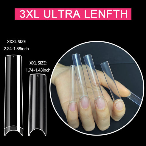 No C Curve 3XL Long Square Nail Tips for Acrylic Nails, SWETIDY 360PCS Clear False Nails with Case