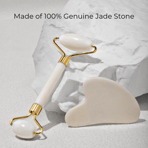 Gua Sha Facial Tools & Jade Roller for Face, Eye & Neck Skin Care, 100% Natural Jade Stone Massage Tool Kit
