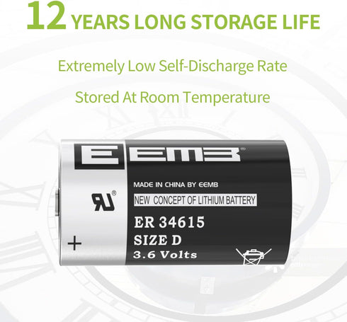 EEMB ER34615 D Cell Batteries 3.6V Lithium Battery 19Ah, Non-Rechargeable for CNC Machine Tool, Meter, Clock