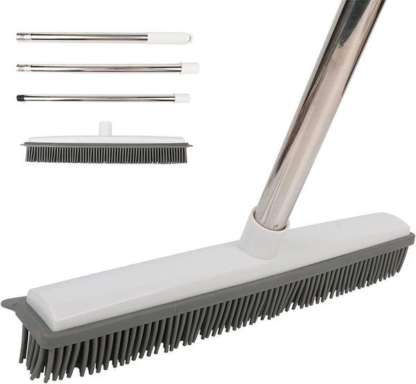 Rubber Broom with Handle, Removing Cats Dogs Hair for Floors, Carpets, Tiles, Windows, and Gardens