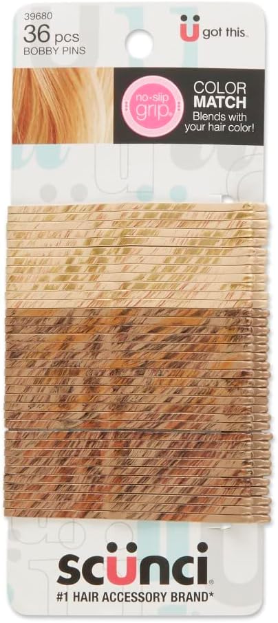 Scunci No-Slip Grip Color Match Curve Bobby Pins, 2.75", Blonde, 36 Count