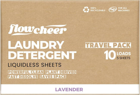 Laundry Detergent Sheets Travel Pack - 5 Sheets, 10 Loads Lavender Scented, No Plastic Jug, All Washing Machines