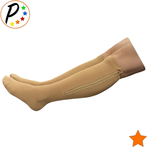Closed Toe 15-20 mmHg Zipper Moderate Compression Leg Circulation Socks, 3XL (Beige)