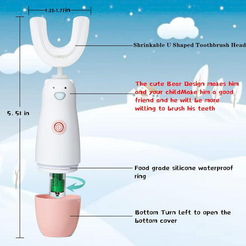 Kids Electric Toothbrush, 6 Cleaning Models, Waterproof Battery Powered, 360 Automatic Sonic U Shaped for Ages 2-7