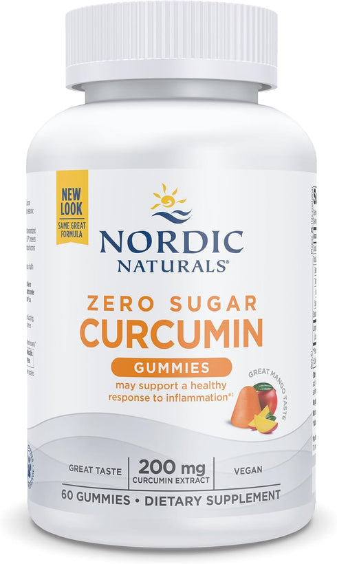 Nordic Naturals Zero Sugar Curcumin Gummies, Mango - 60 Gummies - 200 mg Optimized Curcumin Extract - Antioxidant