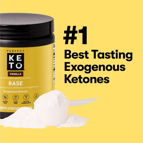 Perfect Keto Exogenous Ketones Powder, BHB Salts Supplement for Ketosis & Fasting, Vanilla, 6.7 oz, Plus Electrolytes