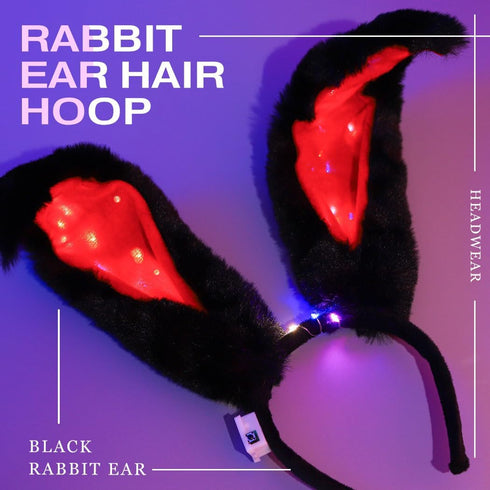 Light Up Bunny Ears Headband, LED Rabbit Ears Hair Bands Cosplay Costume Accessories for Women