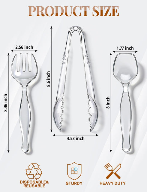 LSLYHTC Set 8 16 16 Plastic Serving Utensils, Clear Serving Spoons Including Disposable Plastic Tongs Spoons and Forks
