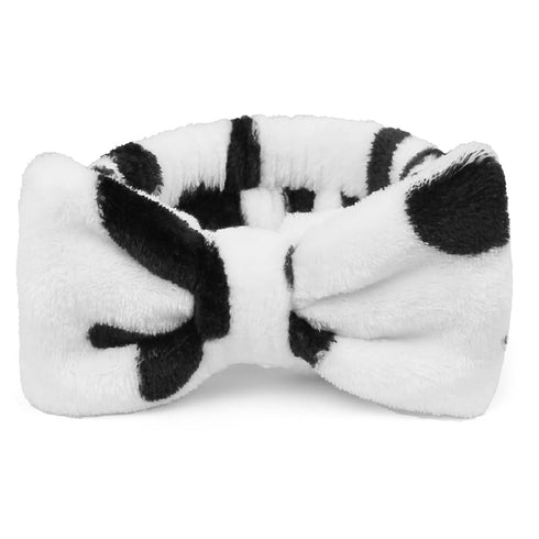 Spa Headbands for Women, Washing Face Bow Tie Head Band, Cute Skincare Headband for Teen Girls, Cow Print