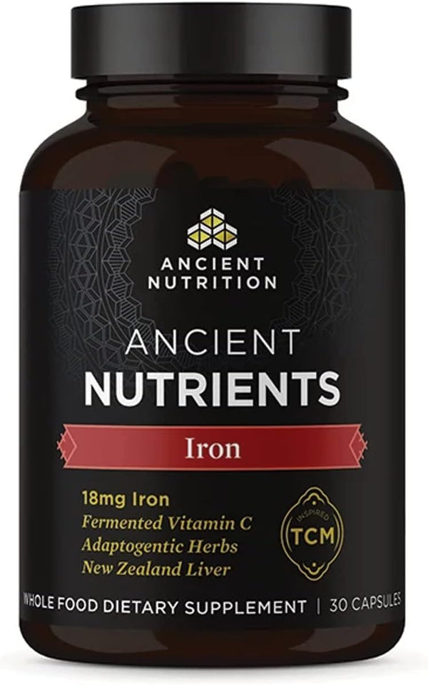 Ancient Nutrition Iron Supplement - 30 Capsules, 18mg per Serving, Supports Response to Fatigue and Stress