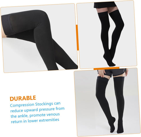 Long Black Compression Socks for Women - Thigh High Support for Varicose Veins