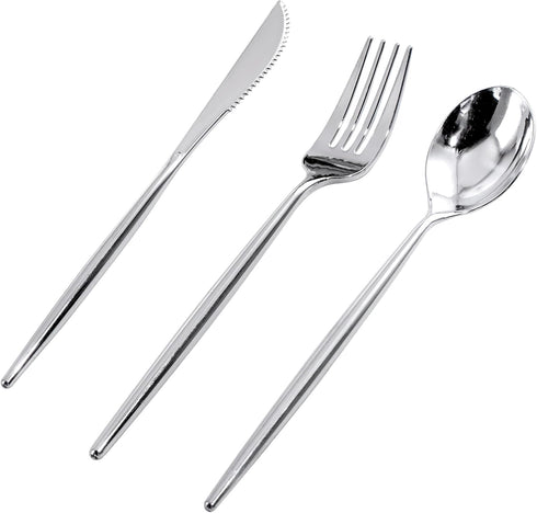 Rubtlamp 90Pcs Silver Plastic Silverware, Heavy Duty Plastic Cutlery Set Includes 30 Plastic Silver Knives, 60 Plastic