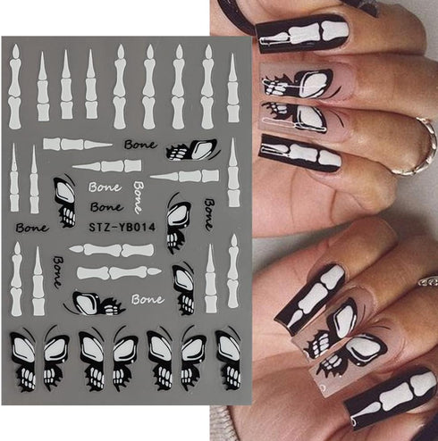 6 Sheets Halloween Nail Art Stickers, Luminous 3D Self Adhesive Glow in The Dark Designs for Halloween Nail Decorations